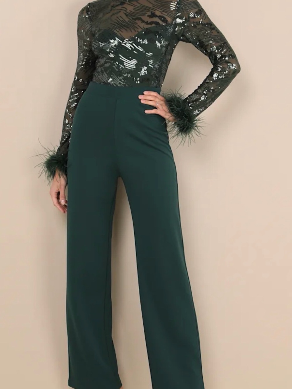 Lulu's Forest Green High-Waist Wide Leg Pants